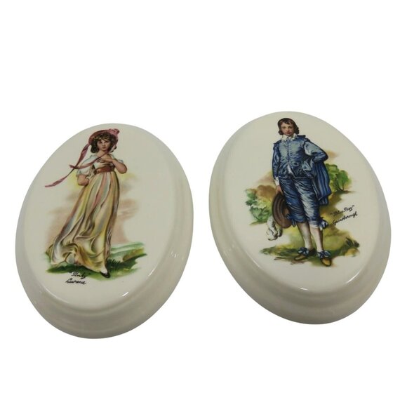 Oval Wall Plaques with Colonial BLUE BOY and Pinky Girl Prints Ceramic Set Of 2 - Picture 1 of 5